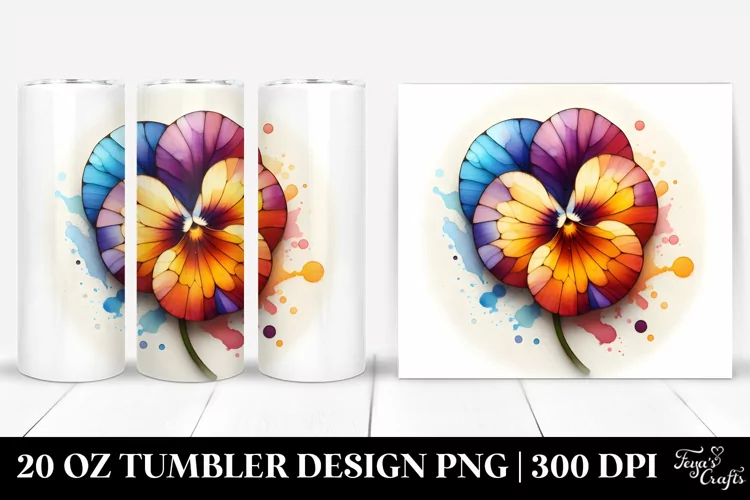 Stained Pansy with Watercolor Splash | 20 Oz Tumbler.
