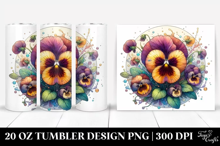 Stained Pansy with Watercolor Splash | 20 Oz Tumbler.