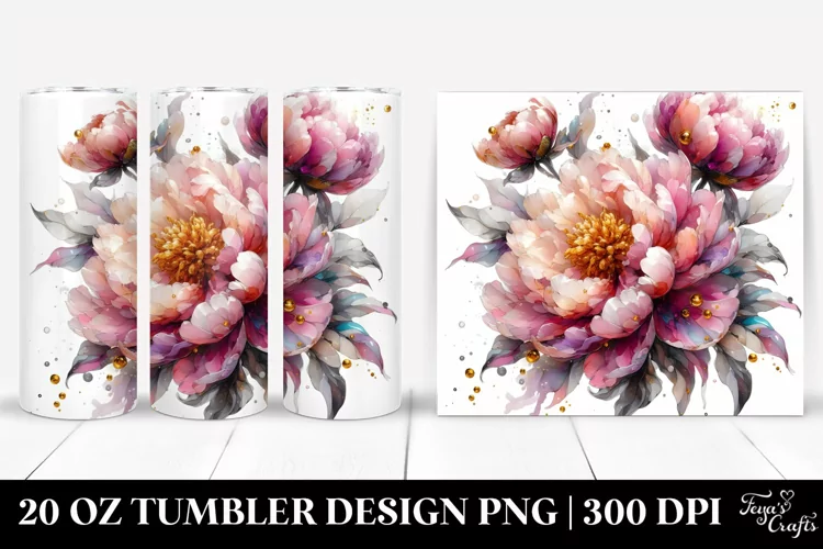 Glossy Peonies with Golden Insertions | 20 Oz Tumbler.