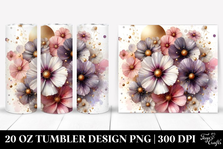 Shiny Cosmos Golden Watercolor Splash | 20 Oz Tumbler example image 1