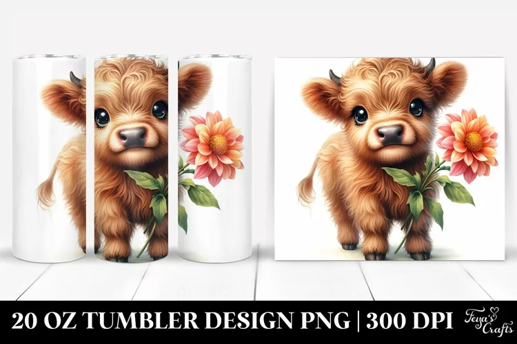 Colorful Baby Highland Cow Watercolor | 20 Oz Tumbler