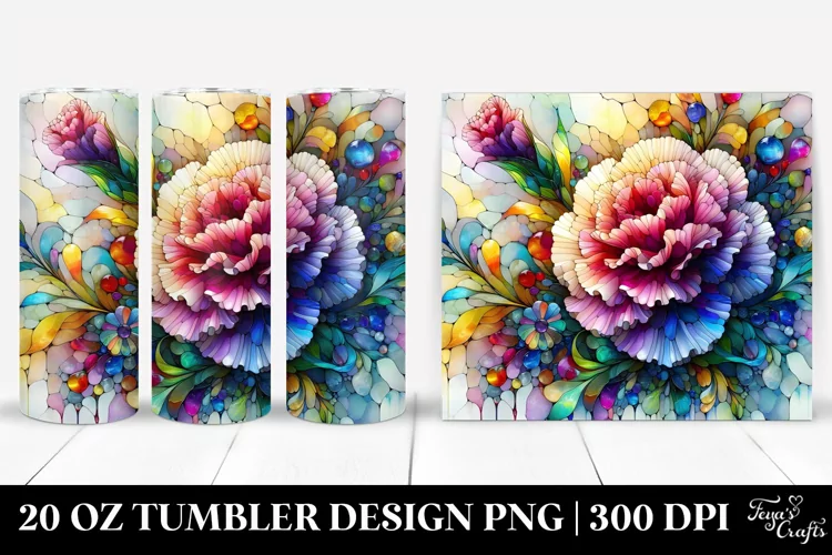 Colorful Stained Carnation Tumbler | 20 Oz Tumbler