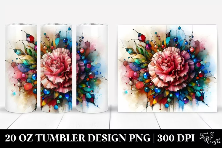 Colorful Stained Carnation Tumbler | 20 Oz Tumbler
