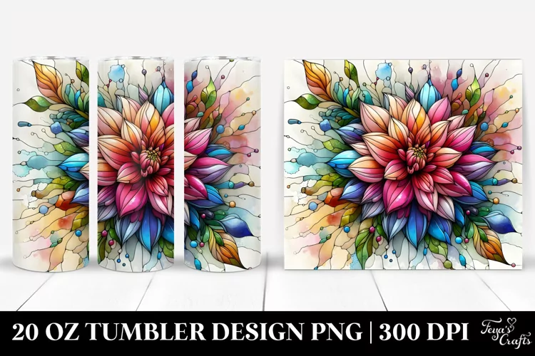 Colorful Stained Dahlia Tumbler | 20 Oz Tumbler