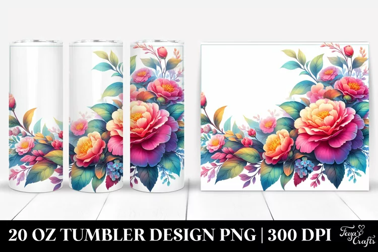 Colorful Watercolor Camellia Frame | 20 oz Tumbler