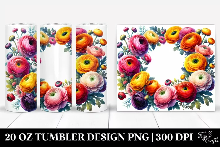 Colorful Watercolor Ranunculus Frame | 20 oz Tumbler