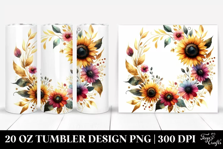 Sunflower Gold Foil Abstract Tumbler | 20 oz Tumbler