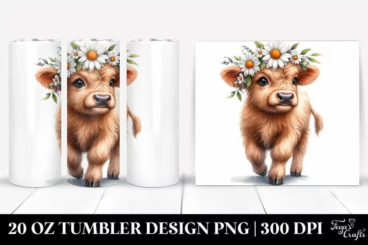 Cute Baby Highland Cow Watercolor Tumbler | 20 oz Tumbler