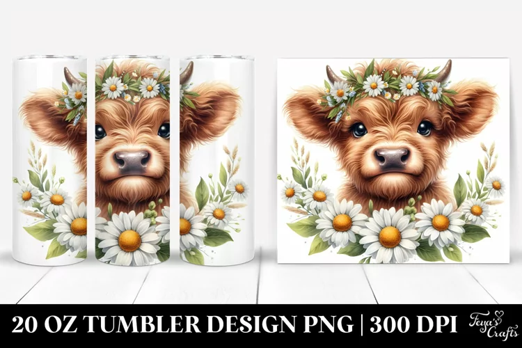 Cute Baby Highland Cow Watercolor Tumbler | 20 oz Tumbler