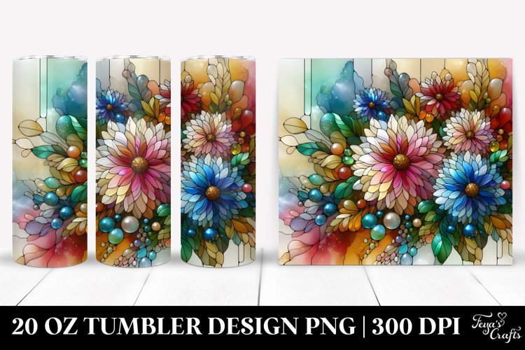 Colorful Glossy Stained Chrysanthemum | 20 oz Tumbler example image 1