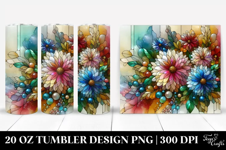 Colorful Glossy Stained Chrysanthemum | 20 oz Tumbler