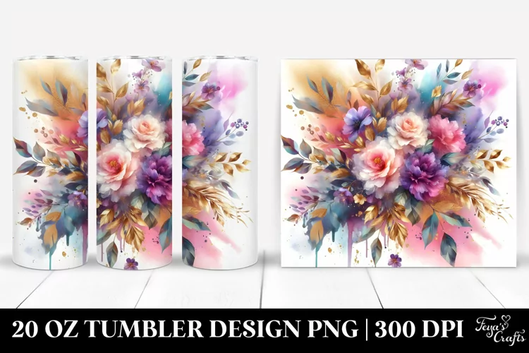 Colorful Abstract Bouquet Gold Foil | 20 Oz Tumbler