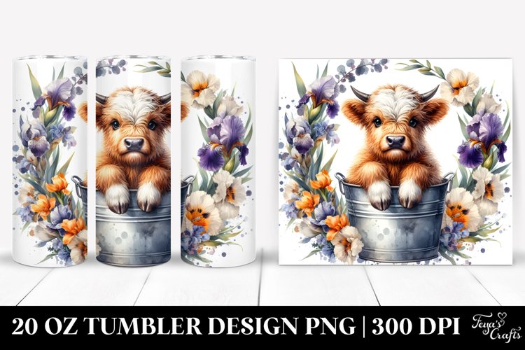 Adorable Babyhighland Cow in Floral Frame | 20 oz Tumbler example image 1