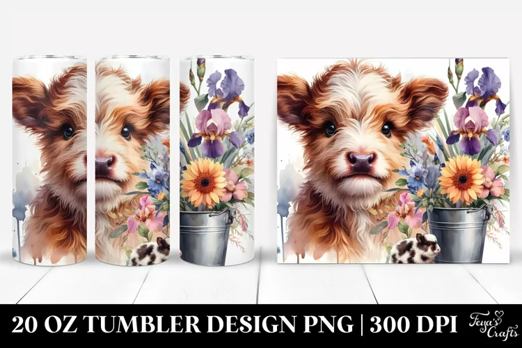 Adorable Babyhighland Cow in Floral Frame | 20 oz Tumbler