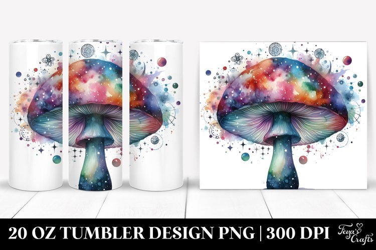 Colorful Watercolor Magical Celestial Mushrooms | 20 Oz example image 1
