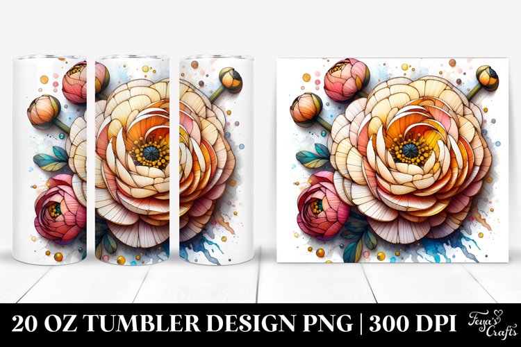 Detailed Stained Ranunculus Tumbler | 20 Oz example image 1