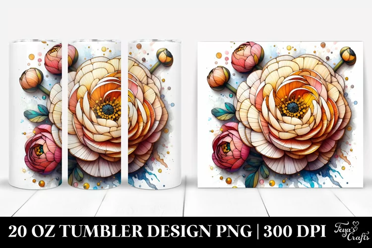 Detailed Stained Ranunculus Tumbler | 20 Oz