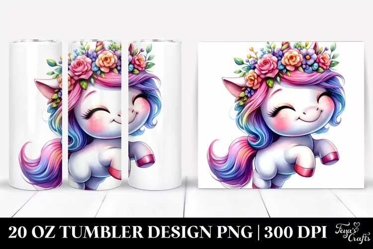 Happy Baby Unicorn with Floral Wreath 20 Oz Tumbler