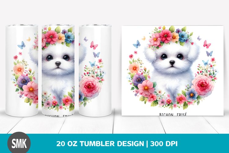 Baby Bichon Frise Colorful Flowers Tumbler | 20 oz Tumbler