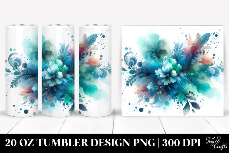 Colorful Cyan Watercolor Splash | 20 Oz Tumbler example image 1