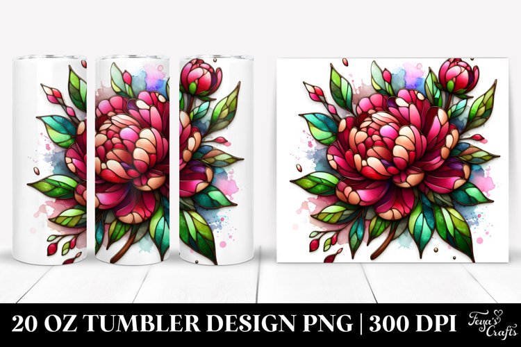 Detailed Stained Peonies Tumbler example image 1