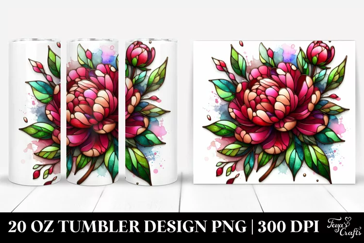 Detailed Stained Peonies Tumbler