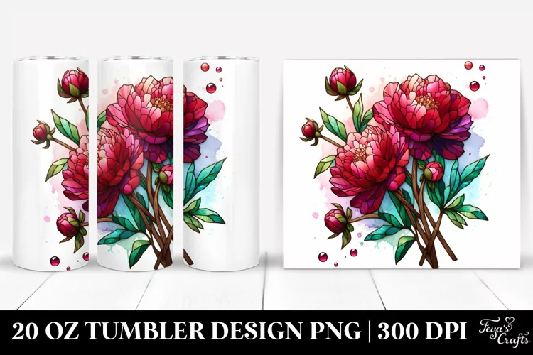Detailed Stained Peonies Tumbler