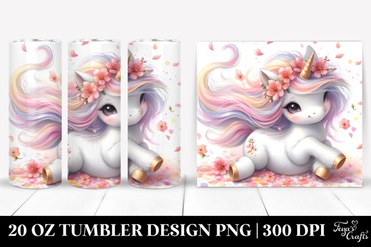 Cute Baby Unicorn Tumbling with Spring Petals | 20 oz example image 1