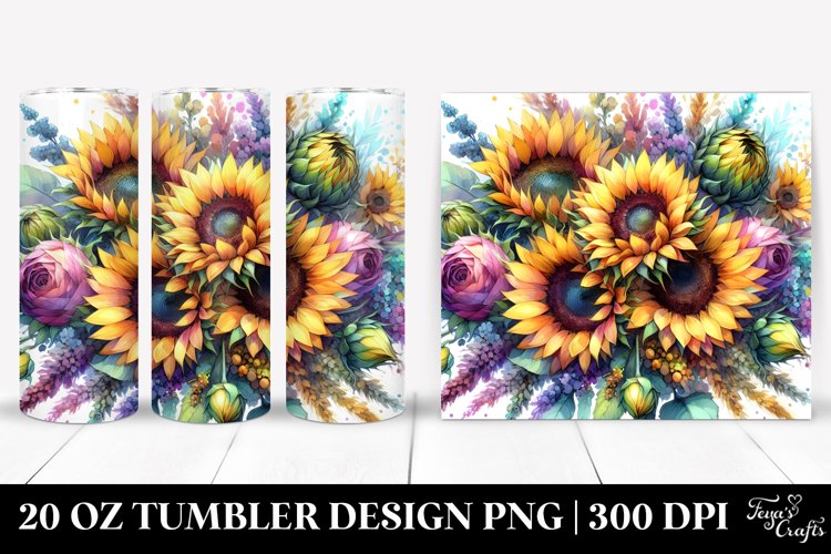 Vibrant Watercolor Drawing with Sunflowers | 20 oz Tumbler