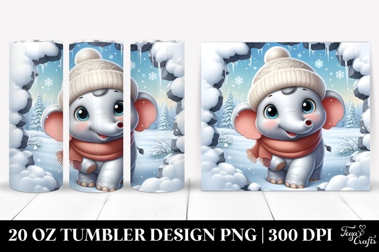 Cute Baby Elephant Exiting Snowy Wall, High-Res 20 Oz