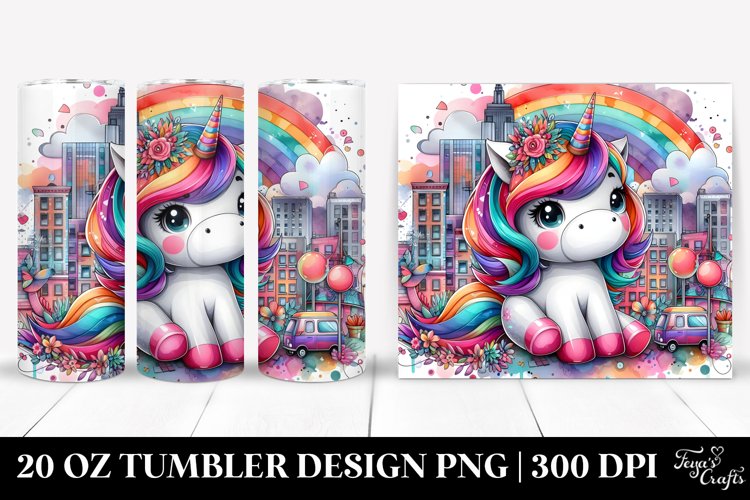 Baby Unicorn with Urban Scene. 20 oz Tumbler Design