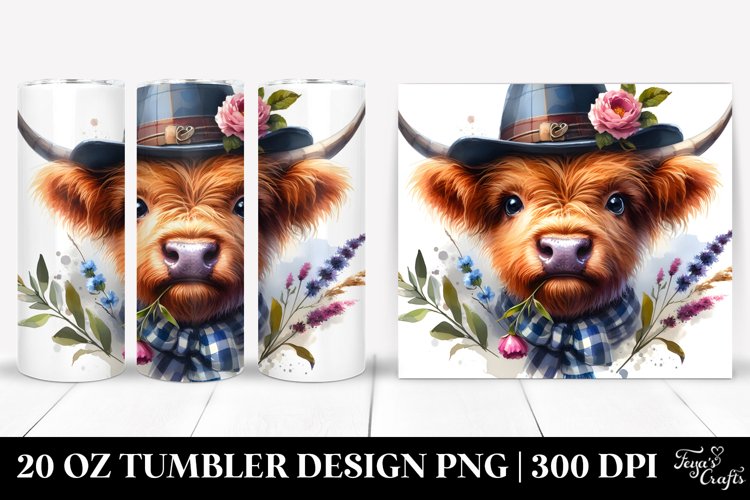 Highland Cow Portrait Watercolor Tumbler | 20 Oz Tumbler