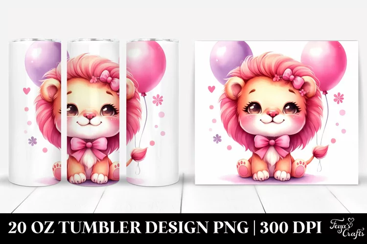 Smiling Baby Lion with Balloons | 20 Oz Tumbler