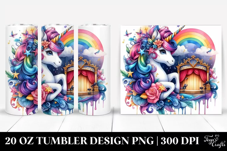 Colorful Baby Unicorn with Stage. 20 oz Tumbler Design