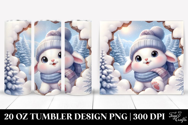 Cute Baby Rabbit in Winter Clipart 20 Oz Tumbler example image 1