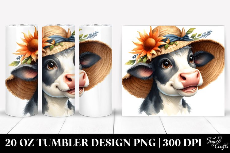 Cow Portrait Sun Hat Watercolor | 20 Oz Tumbler