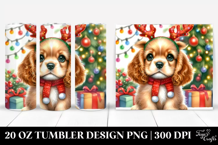 Enthusiastic Baby Cocker Spaniel with Reindeer Horns
