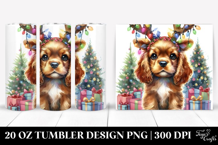 Enthusiastic Baby Cocker Spaniel with Reindeer Horns example image 1