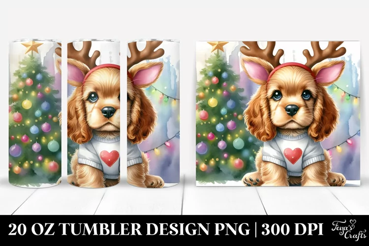 Enthusiastic Baby Cocker Spaniel with Reindeer Horns