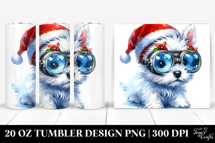 Enthusiastic Baby West Highland White Terrier with Santa Hat