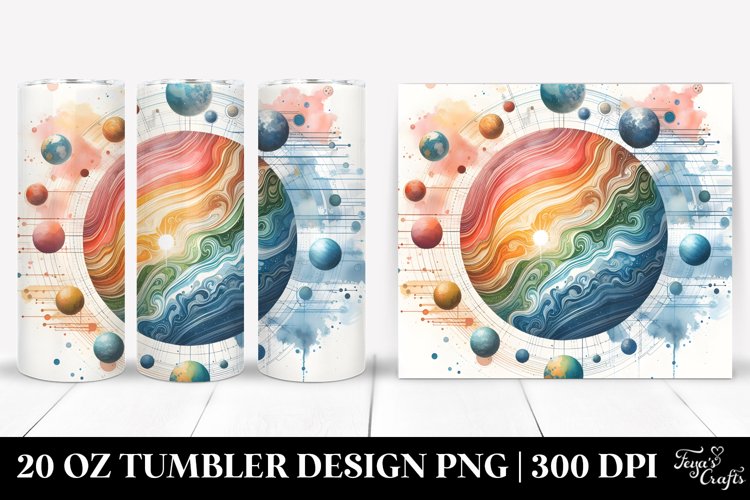 Colorful Vintage Planet Watercolor | 20 Oz Tumbler example image 1