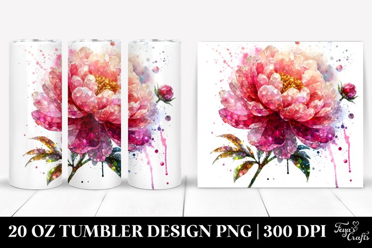 20 Oz Tumbler Sublimation | Shiny Peonies Watercolor Splash