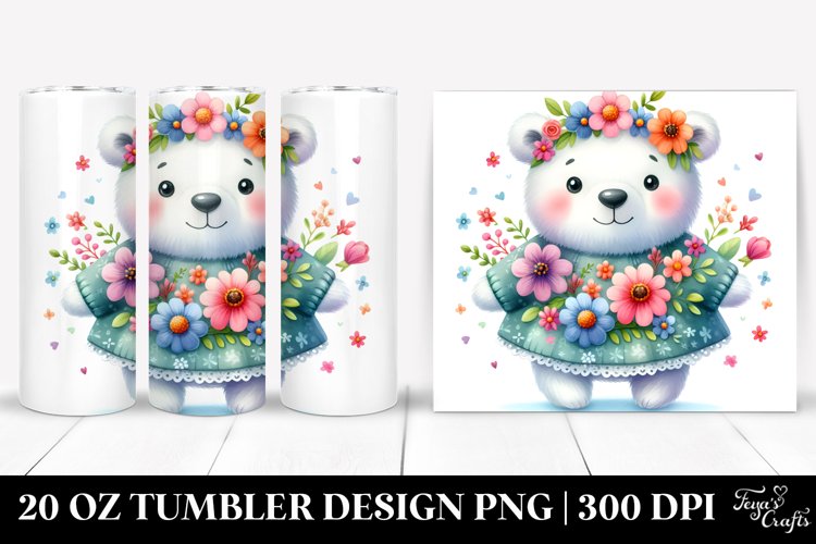20 Oz Tumbler Sublimation | Colorful Polar Bear Whimsical