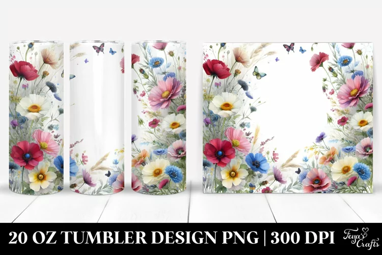 Colorful Watercolor Wild Flowers | 20 Oz Tumbler