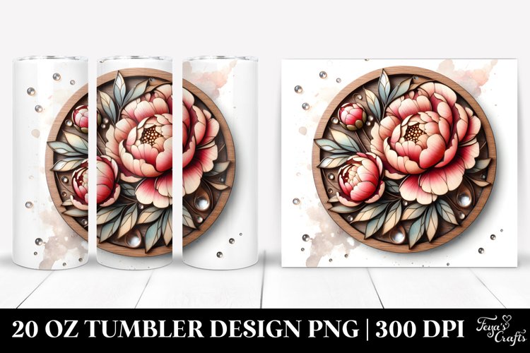 Detailed Wooden Stained Peonies | 20 Oz Tumbler