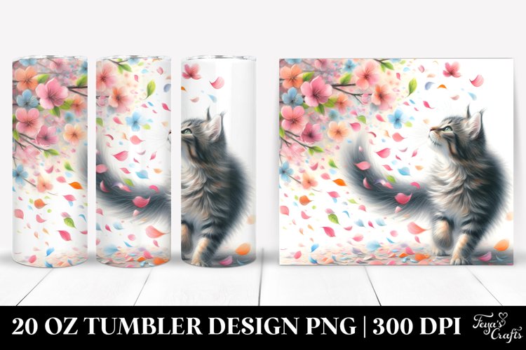 20 Oz Tumbler Sublimation | Cat Tumbling Spring Petals