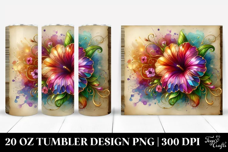 Colorful Petunia with Floral Swirls | 20 oz Tumbler