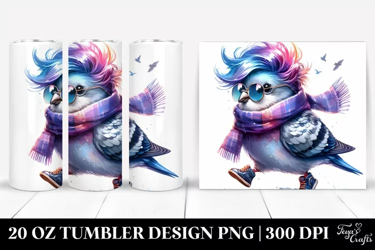 Cute Baby Dove with Vibrant Drawing, 20 Oz Tumbler