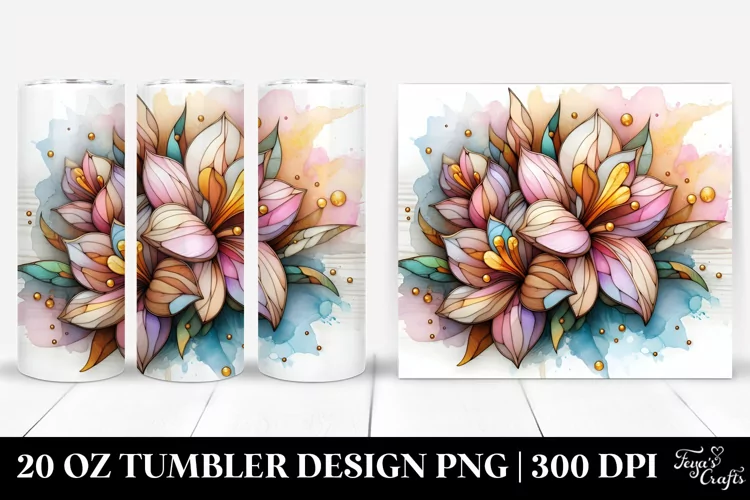 Stained Freesia with Wooden Finish, 20 Oz Tumbler