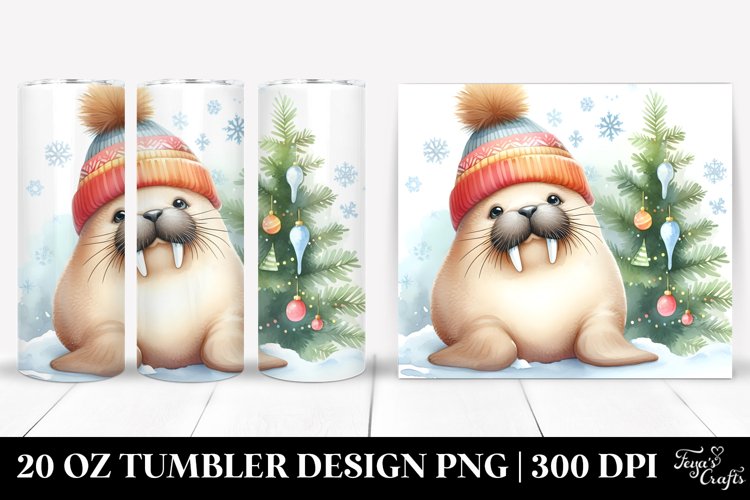 Baby Walrus with Christmas Tree, Clipart 20 Oz Tumbler